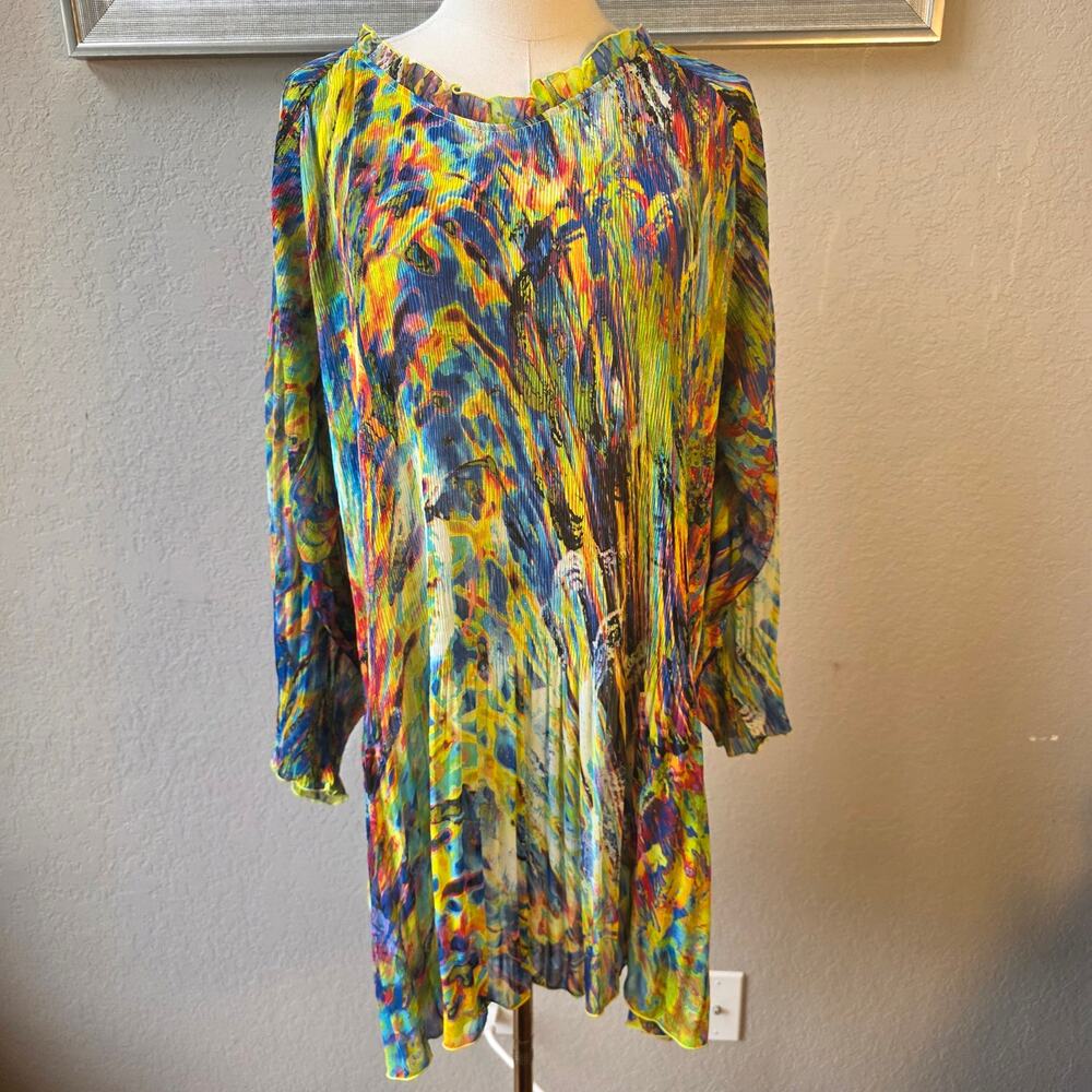 Rossi Roma‎ Women's Slinky Watercolor Floral Print Tunic Top Size XL Multicolor